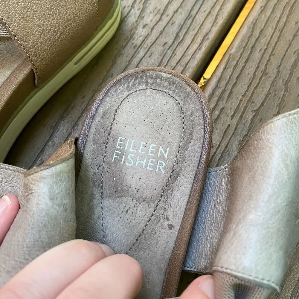Eileen Fisher Sport Tumbled Leather Sneaker‎ Sandal Women's 7 Color Taupe